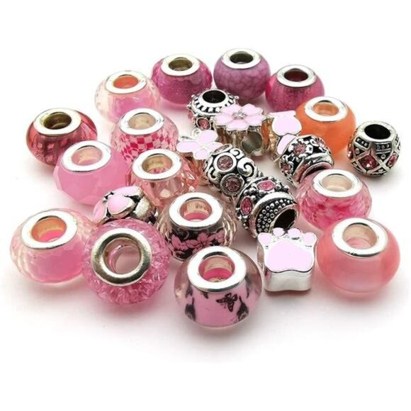 50pcs Pink European Large Hole Beads Resin Rhinestone Metal Spacer Charms DIY Je - Picture 3 of 7